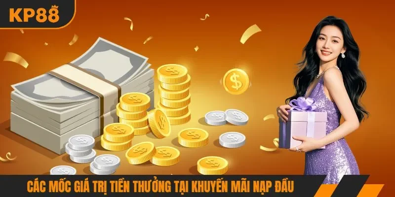 Các mốc giá trị tiền thưởng tại khuyến mãi nạp đầu